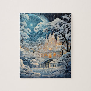 Elegant Winter Chapel Christmas Holiday Jigsaw Puzzle