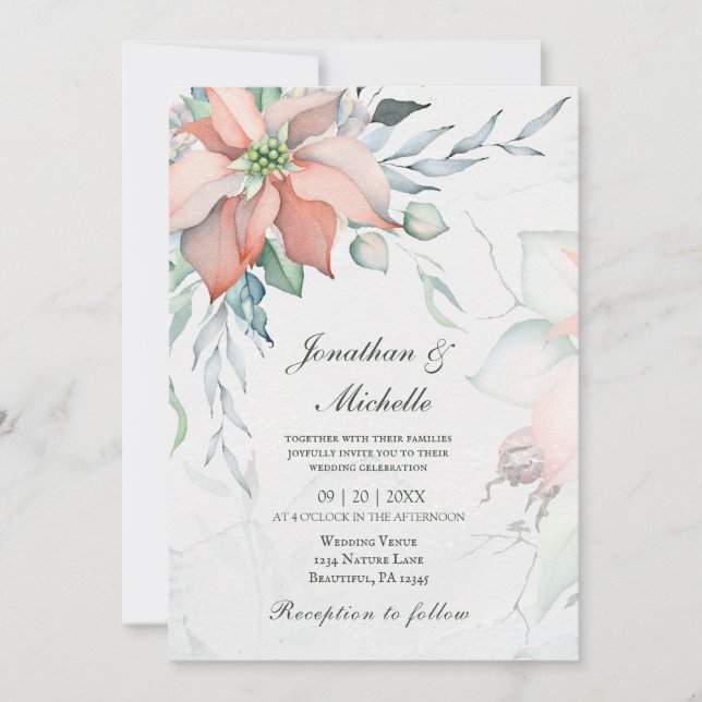 Elegant Winter Christmas Floral Christian Wedding Invitation (Front)