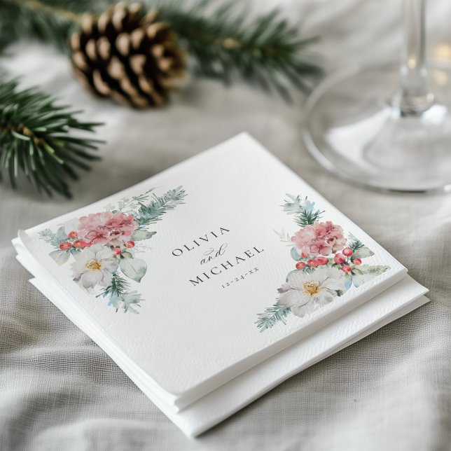 Elegant Winter Christmas Floral Wedding Napkin (Creator Uploaded)