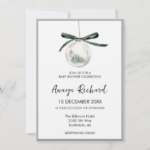 Elegant Winter Christmas Ornament Wedding Invitation