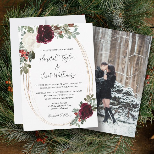 Elegant Winter Christmas Photo Wedding Invitation (Creator Uploaded)