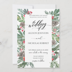 Elegant winter christmas wedding invitation