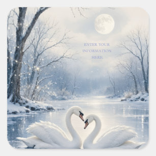Elegant Winter Christmas with Swan Lake Scene Square Sticker