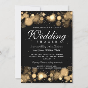 Elegant Winter Couples Shower Gold Lights Invitation