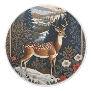 Elegant Winter Deer Nature Design Ceramic Knob