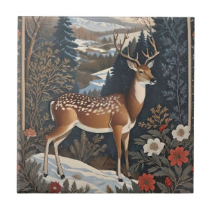Elegant Winter Deer Nature Design Tile