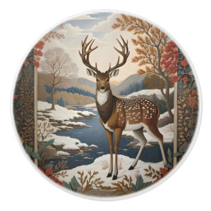 Elegant Winter Deer Winter Scene Ceramic Knob