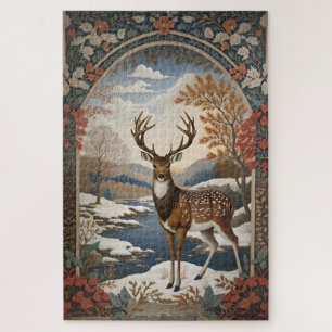 Elegant Winter Deer Winter Scene Jigsaw Puzzle