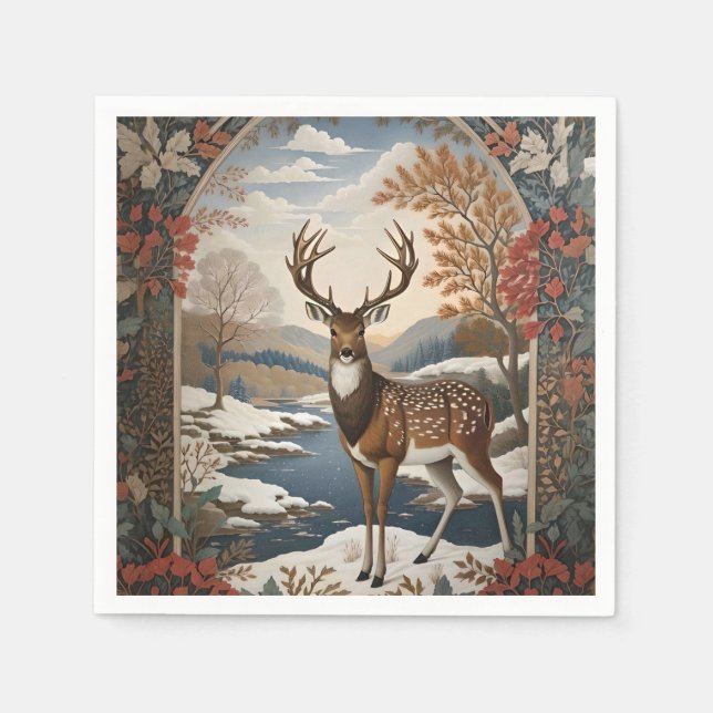 Elegant Winter Deer Winter Scene Napkin (Front)