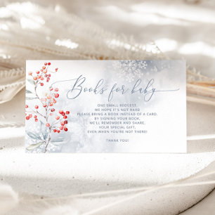 Elegant winter dusty blue Books for baby ticket Enclosure Card