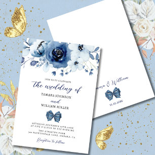 Elegant Winter Dusty Blue Floral Wedding  Invitation