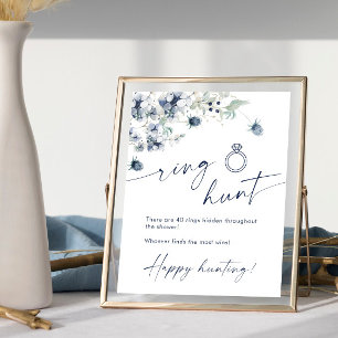 Elegant Winter Dusty Blue Foliage Bridal Shower Poster
