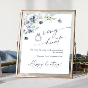 Elegant Winter Dusty Blue Foliage Bridal Shower Poster