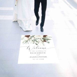 Elegant winter evergeen foliage wedding welcome floor decals