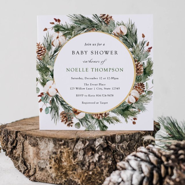 Elegant Winter Evergreen Baby Shower Invitation (Creator Uploaded)