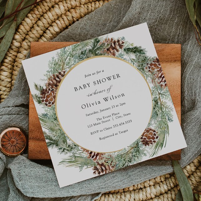 Elegant Winter Evergreen Baby Shower Invitation (Creator Uploaded)