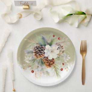 Elegant Winter Evergreen Baby Shower Party Paper Plate