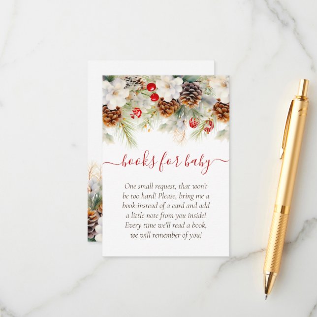 Elegant Winter Evergreen Books for Baby Enclosure Card (Front/Back In Situ)