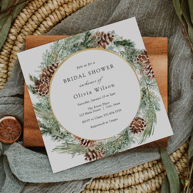 Elegant Winter Evergreen Bridal Shower Invitation (Creator Uploaded)