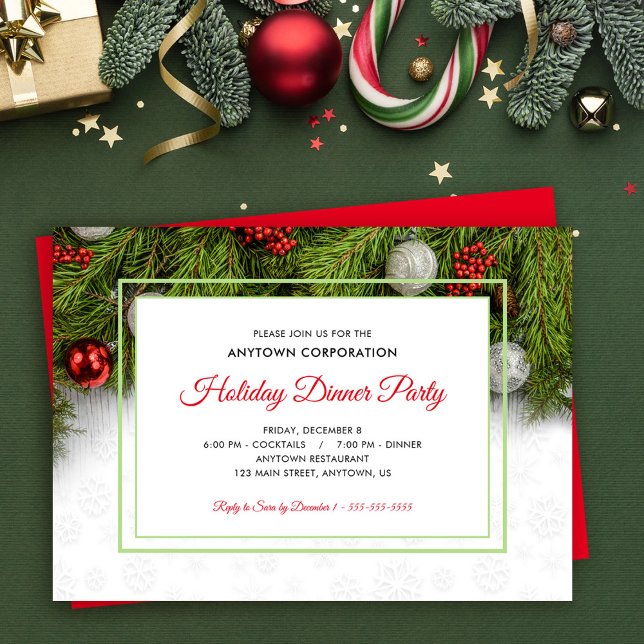 Elegant Winter Evergreen Business Christmas Party Holiday Card (Creator Uploaded)