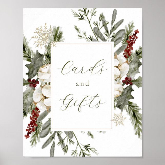 Elegant Winter Evergreen Cards and Gifts Sign (Front)