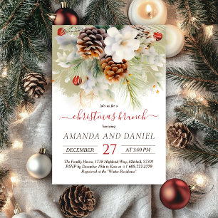 Elegant Winter Evergreen Christmas Brunch Invitation