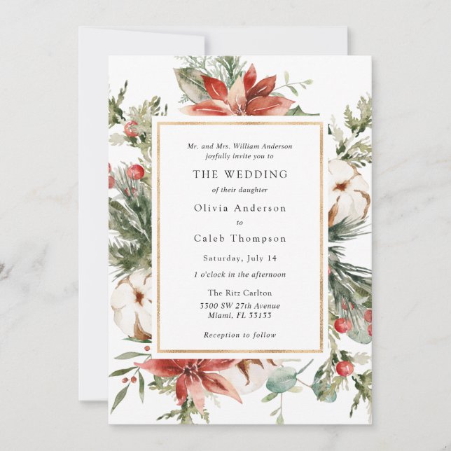 Elegant Winter Evergreen Wedding Invitation (Front)