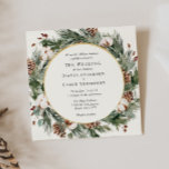 Elegant Winter Evergreen Wedding Invitation<br><div class="desc">Elegant Winter-themed  wedding invitation features a gold frame surrounded by watercolor evergreen,  pines and winter florals. Personalise with your information or click "Click to customise further" to edit font styles,  size and colours.</div>