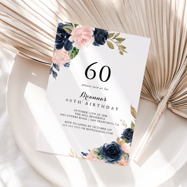 Elegant Winter Floral 60th Birthday Party Invitation (Creator Uploaded)