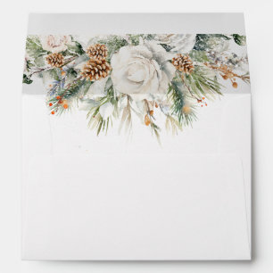 Elegant Winter Floral and Pine Wedding Envelope