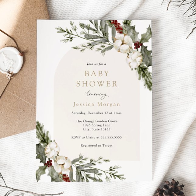 Elegant Winter Floral Arch Baby Shower Invitation (Creator Uploaded)