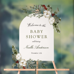 Elegant Winter Floral Arch Baby Shower Welcome Acrylic Sign