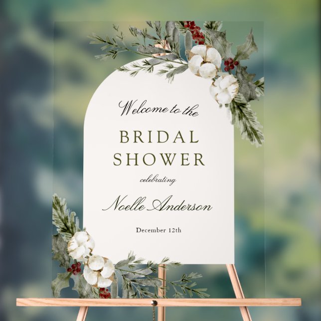 Elegant Winter Floral Arch Bridal Shower Welcome Acrylic Sign (Neutral)