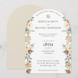 Elegant Winter Floral Arch Shaped Wedding Invitation