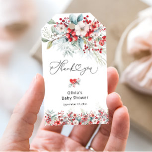 Elegant Winter Floral Baby Shower Thank You Gift Tags