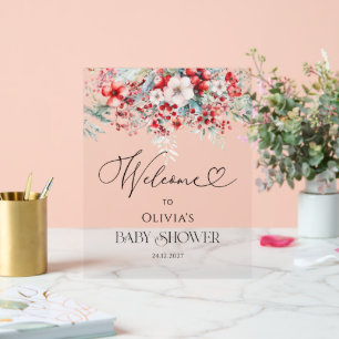 Elegant Winter Floral Baby Shower Welcome Acrylic Sign