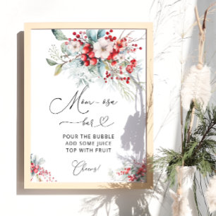 Elegant Winter Floral Berry Baby Shower Momosa Bar Poster
