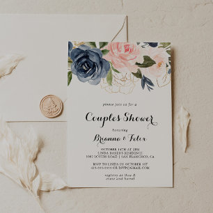 Elegant Winter Floral Calligraphy Couples Shower Invitation