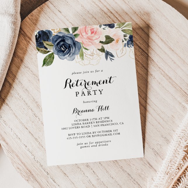 Elegant Winter Floral Calligraphy Retirement Party Invitation (Creator Uploaded)