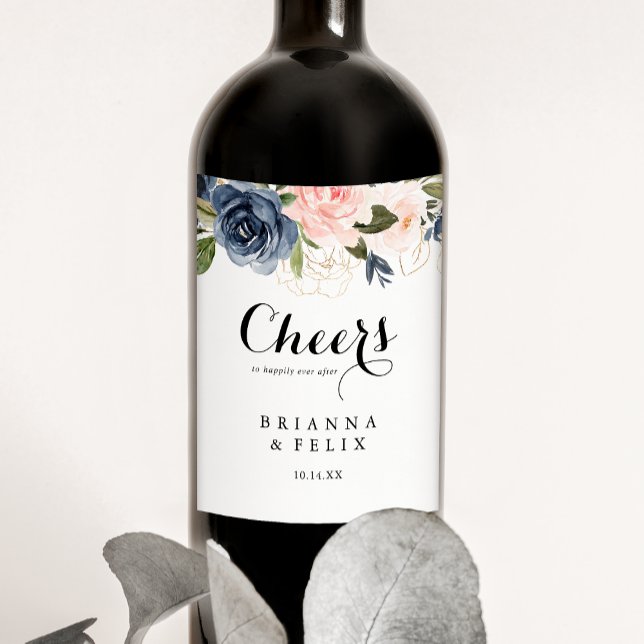 Elegant Winter Floral Cheers Wedding Wine Labels (Creator Uploaded)