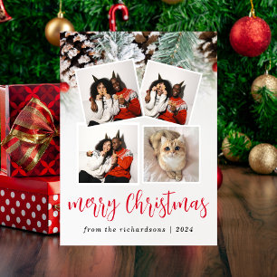  Elegant winter Floral Christmas Family 5 Photo Holiday Card