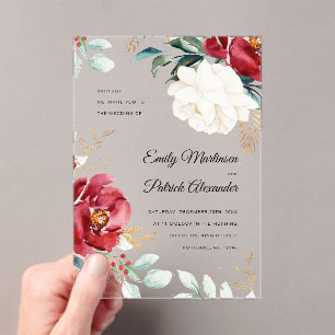 Elegant Winter Floral Christmas Wedding Acrylic Invitations