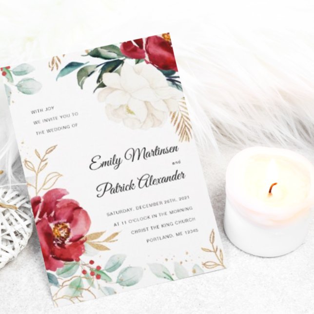 Elegant Winter Floral Christmas Wedding Invitation (Creator Uploaded)