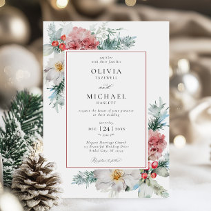 Elegant Winter Floral Christmas Wedding Invitation