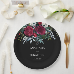 Elegant Winter Floral Christmas Wedding  Paper Plate