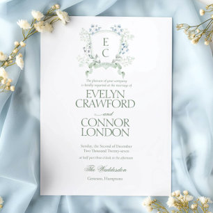 Elegant winter Floral Crest Wedding Invitation