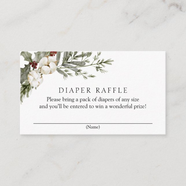 Elegant Winter Floral Diaper Raffle Baby Shower  Enclosure Card (Front)
