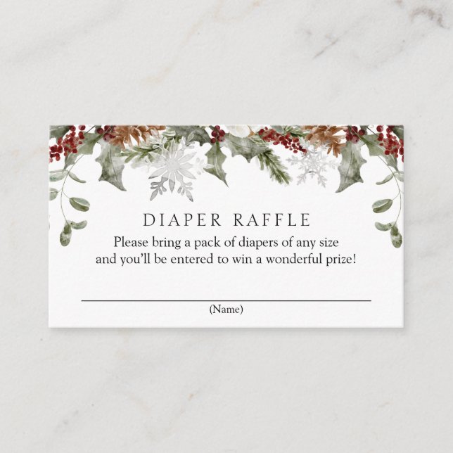Elegant Winter Floral Diaper Raffle Baby Shower  Enclosure Card (Front)