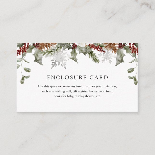 Elegant Winter Floral Enclosure Card (Front)