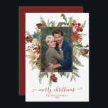 Elegant Winter Floral Gold Foil Christmas Photo<br><div class="desc">Elegant Winter Floral Holiday Christmas Photo Christmas Card featuring your photo inside our faux gold foil frame of rustic yet elegant winter holiday greenery such as poinsettia, holly, and pine. The back is a winter red, but can easily be changed. Please contact us at cedarandstring@gmail.com if you need assistance with...</div>